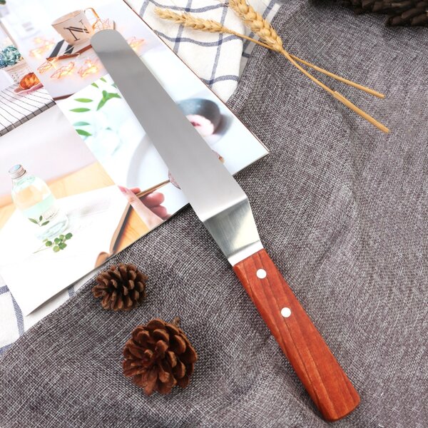 

1pc 10 Inch Wooden Handle Cake Spatula, Brown
