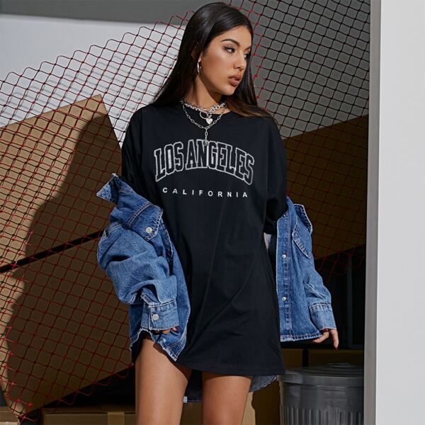

Drop Shoulder Letter Graphic Top, Black