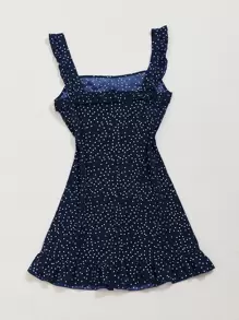 SHEIN SunnyBelle Ruffle Trim Polka Dot Dress - Navy Blue - View 2