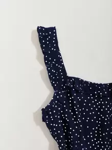 SHEIN SunnyBelle Ruffle Trim Polka Dot Dress - Navy Blue - View 3