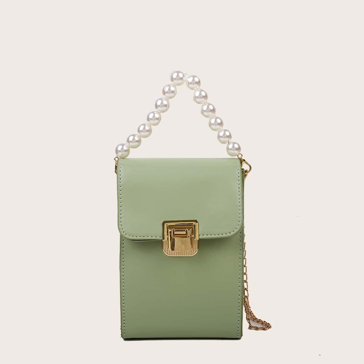 

Faux Pearl Handle Mini Satchel Bag, Mint green