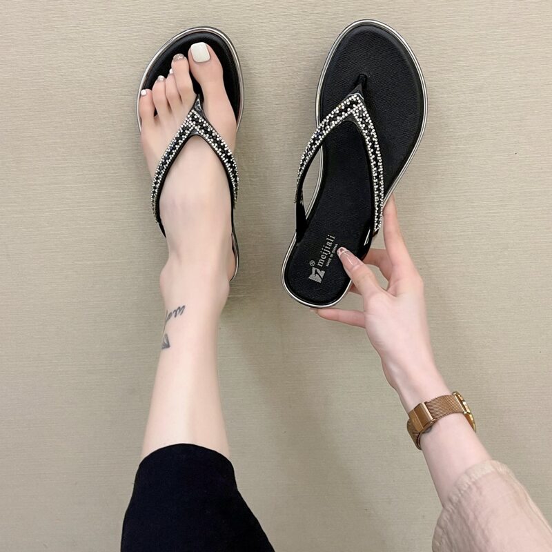 

Rhinestone Flip Flops, Black