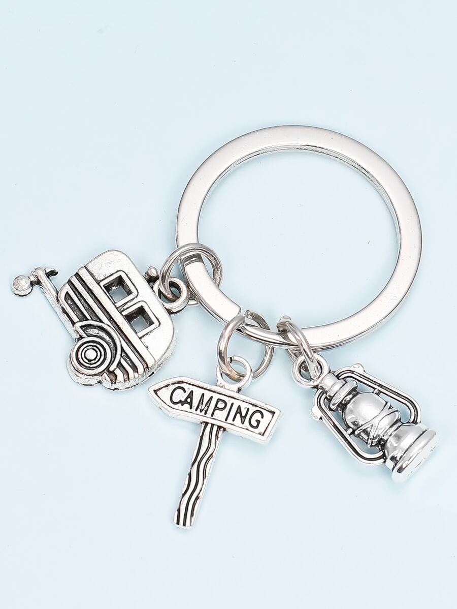Kerosene Lamp Charm Keychain - Silver - View 1