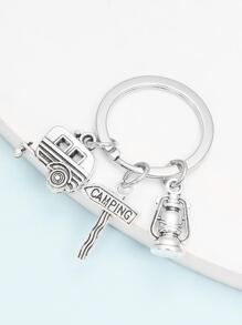 Kerosene Lamp Charm Keychain - Silver - View 3