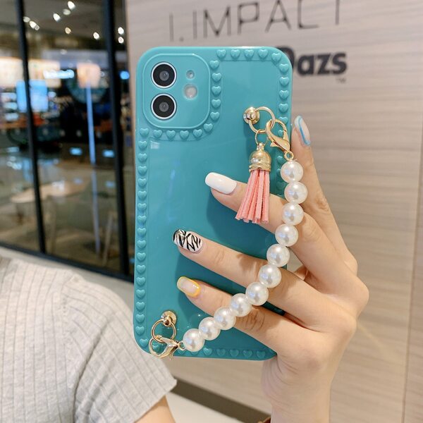 

Faux Pearl Chain Decor Phone Case, Cadet blue
