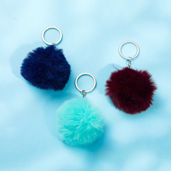 

3pcs Pom Pom Charm Keychain, Multicolor