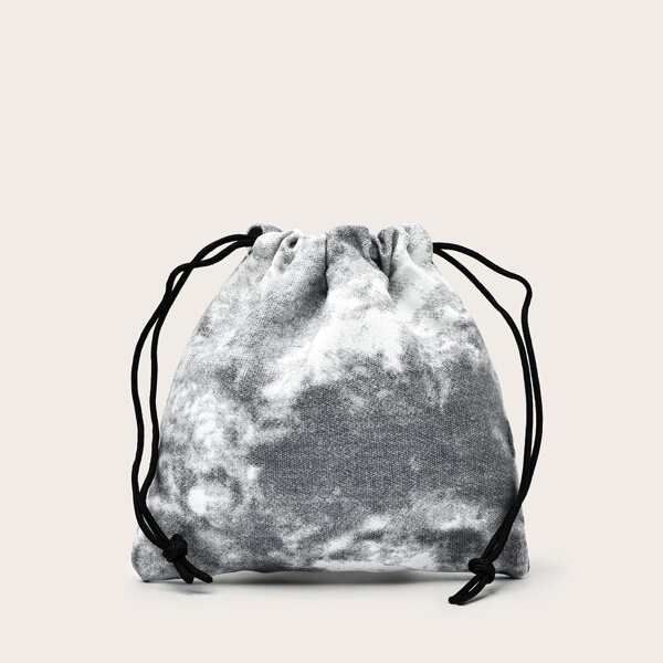 

Tie Dye Drawstring Satchel Bag, Black and white