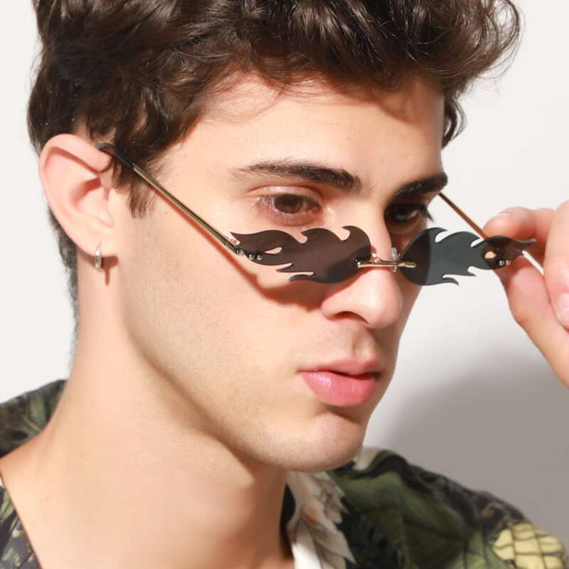 

Guys Novelty Lens Rimless Sunglasses, Dark grey