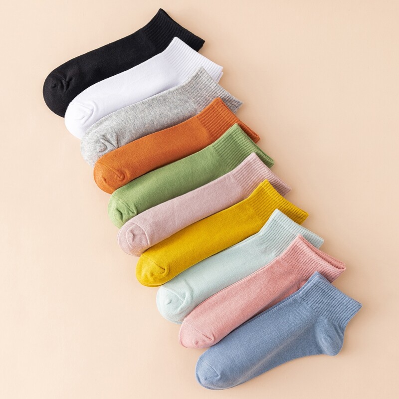

10pairs Solid Ankle Socks, Multicolor