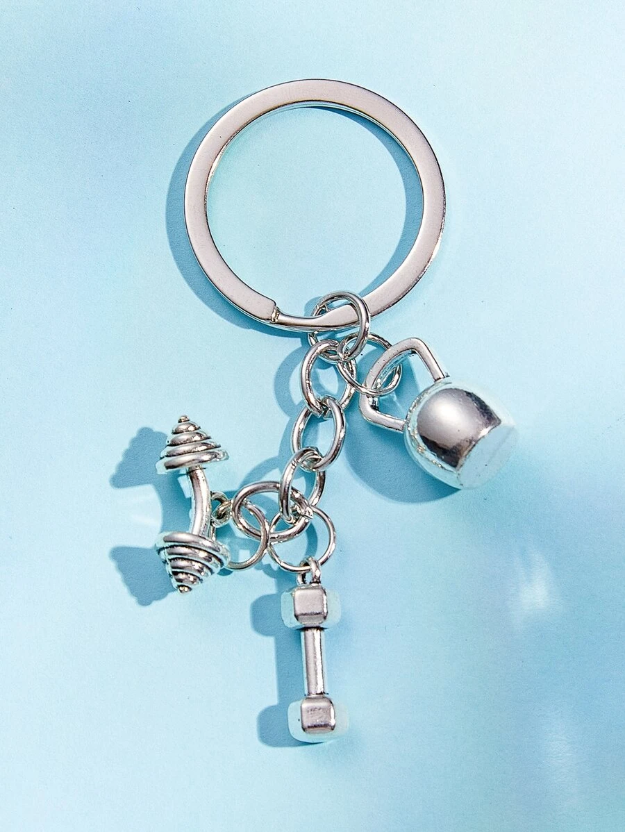 Móc khóa Dumbbell Charm dùng làm quà tặng, ví, cặp đi học, ba lô và túi xách - Bạc - Xem 1