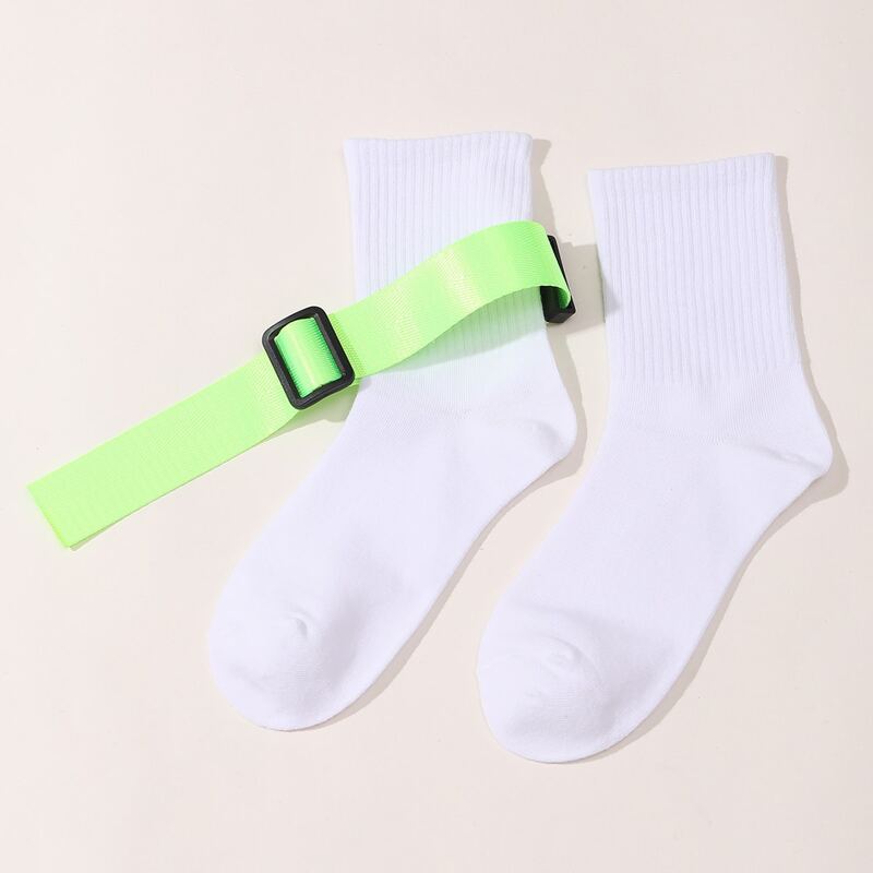 

Tape Belt Decor Crew Socks, White