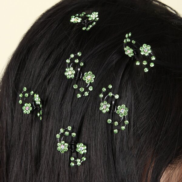 

6pcs Rhinestone Decor Hair Claw, Green