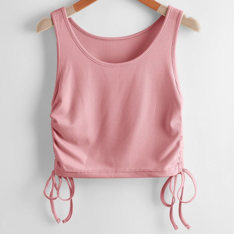

Solid Drawstring Ribbed Tank Top, Dusty pink