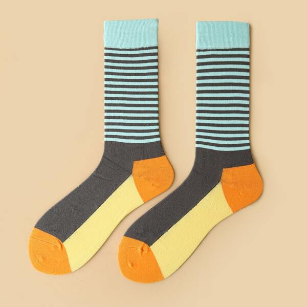 

Men Striped Print Crew Socks, Multicolor