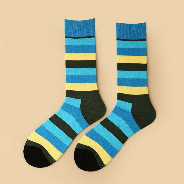 

Men Striped Print Crew Socks, Multicolor
