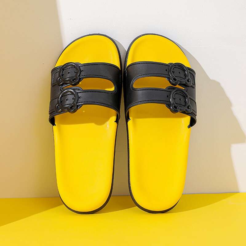 

Colorblock Bear Buckle Slides, Black