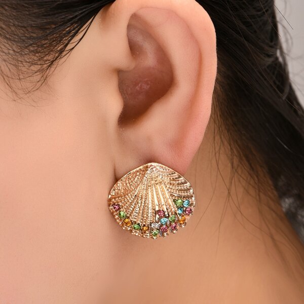 

Rhinestone Decor Stud Earrings, Gold