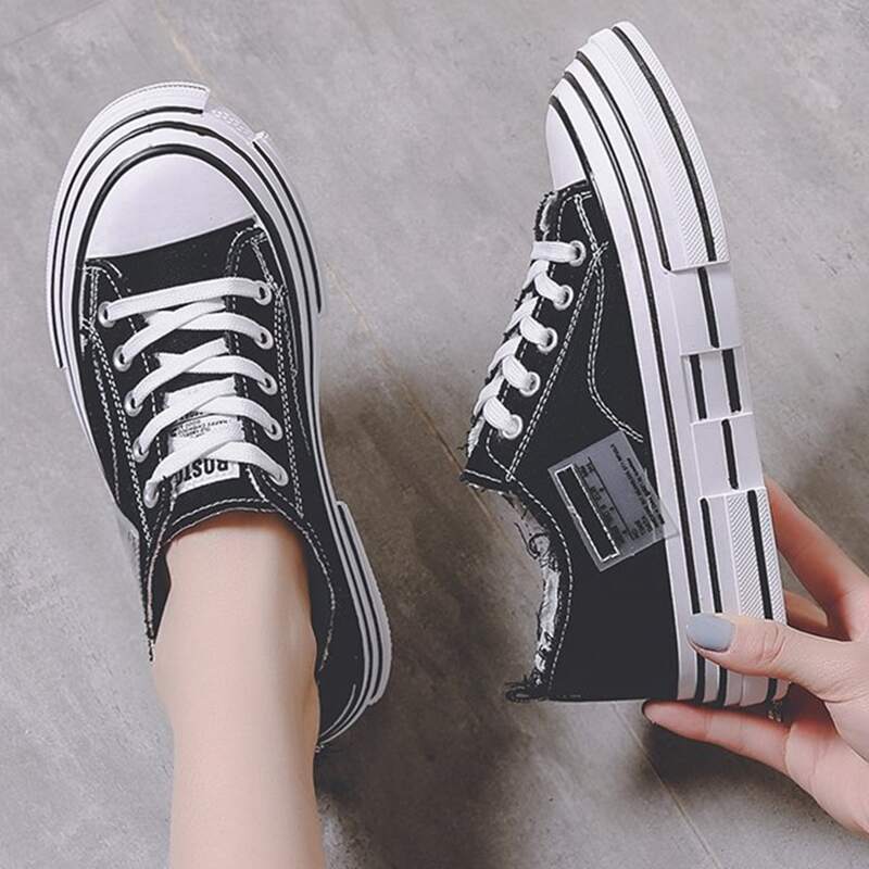 

Letter Patch Lace-up Canvas Sneakers, Black