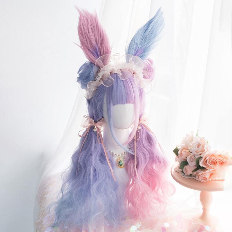 

Colorblock Curly Wig With Headband, Multicolor