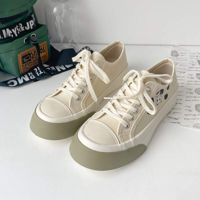

Cow Print Lace-up Canvas Sneakers, Beige