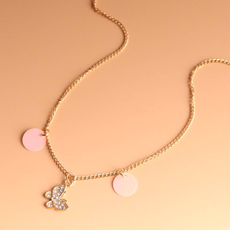 

Rhinestone Butterfly Pendant Necklace, Gold