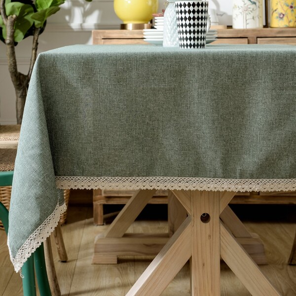 

Plain Lace Trim Tablecloth, Green