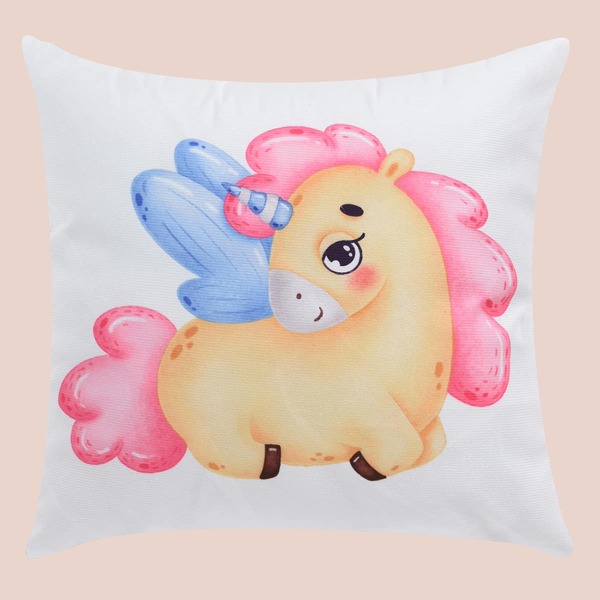 

Kids Unicorn Print Cushion Cover Without Filler, White