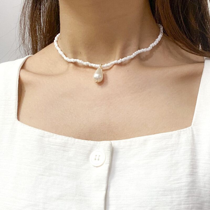 

Faux Pearl Decor Beaded Necklace, White