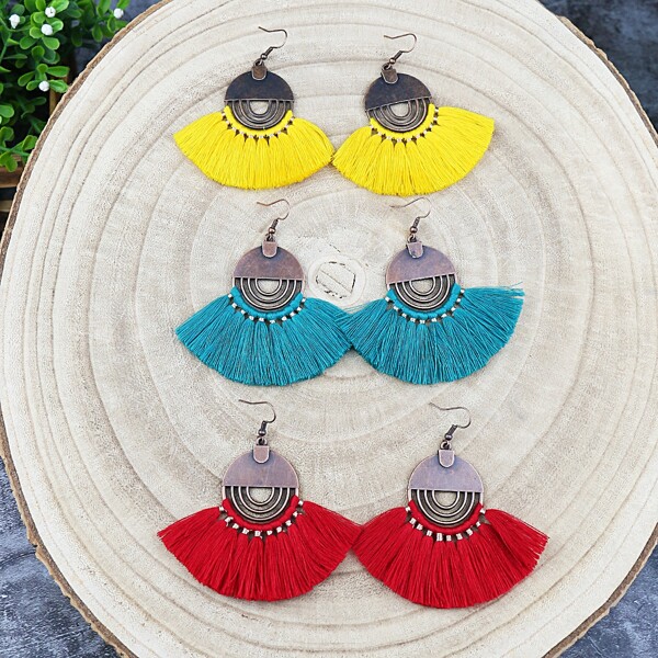 

3pairs Tassel Decor Drop Earrings, Multicolor