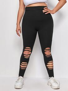 Leggings rotos de cintura alta - Negro - Ver 1