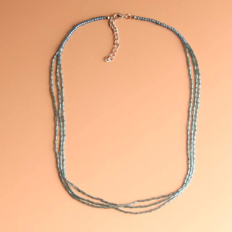 1pc Simple Layered Beaded Necklace, Blue
