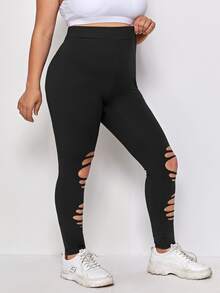 Leggings rotos de cintura alta - Negro - Ver 3