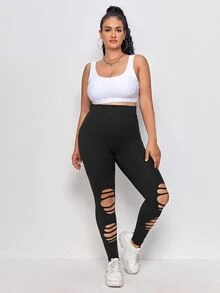 Leggings rotos de cintura alta - Negro - Ver 4