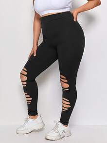 Leggings rotos de cintura alta - Negro - Ver 5
