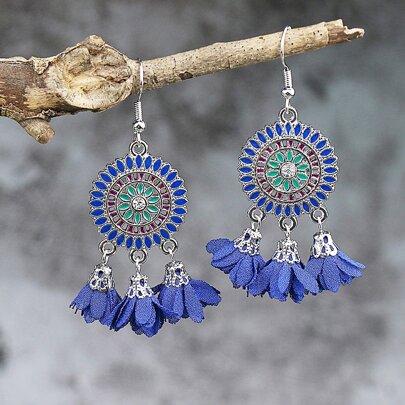 Flower Tassel Drop Earrings