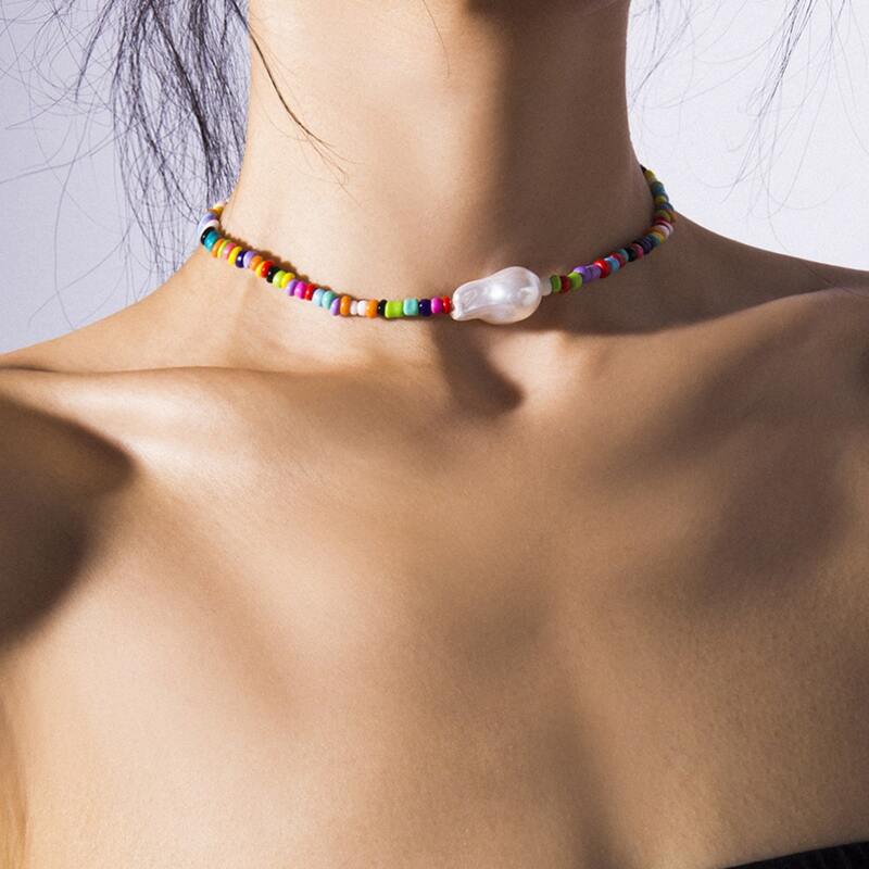 

Faux Pearl Decor Beaded Necklace, Multicolor