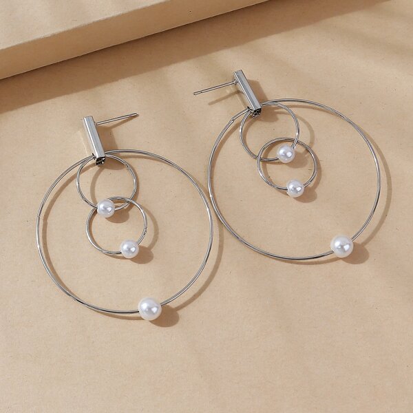 

Faux Pearl Decor Drop Earrings, Silver