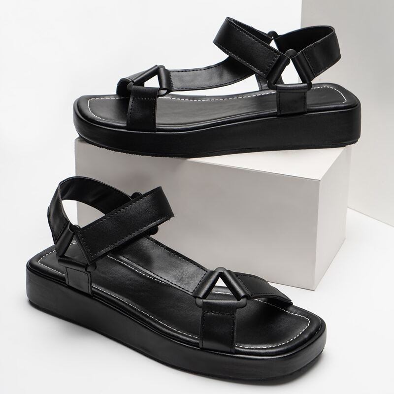 

Triangle Linked Ankle Strap Sandals, Black