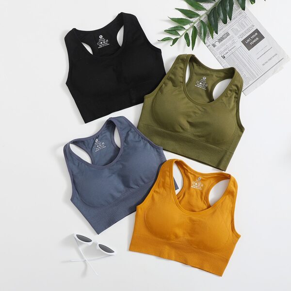 

4pcs Racer Back Sports Bra, Multicolor