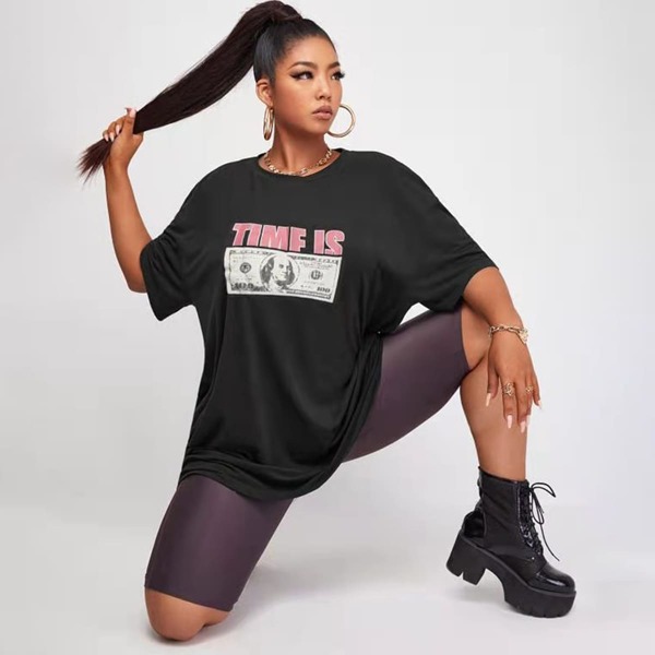 

Plus Drop Shoulder Letter Graphic Longline Tee, Black