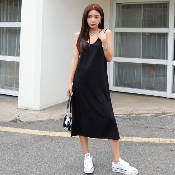 

Solid Cami Dress Without Oversleeve, Black