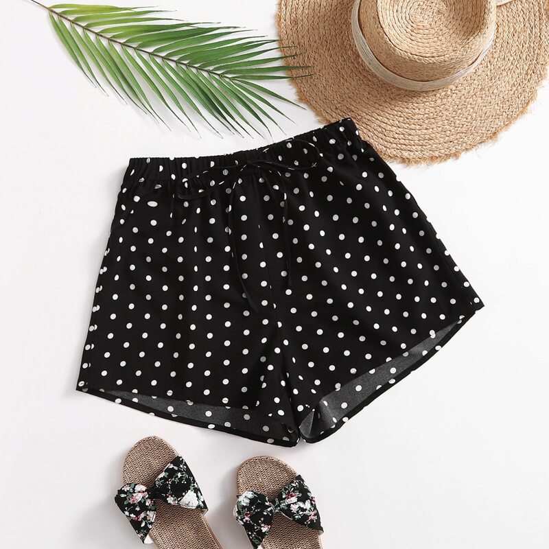 

Tie Waist Polka Dot Shorts, Black