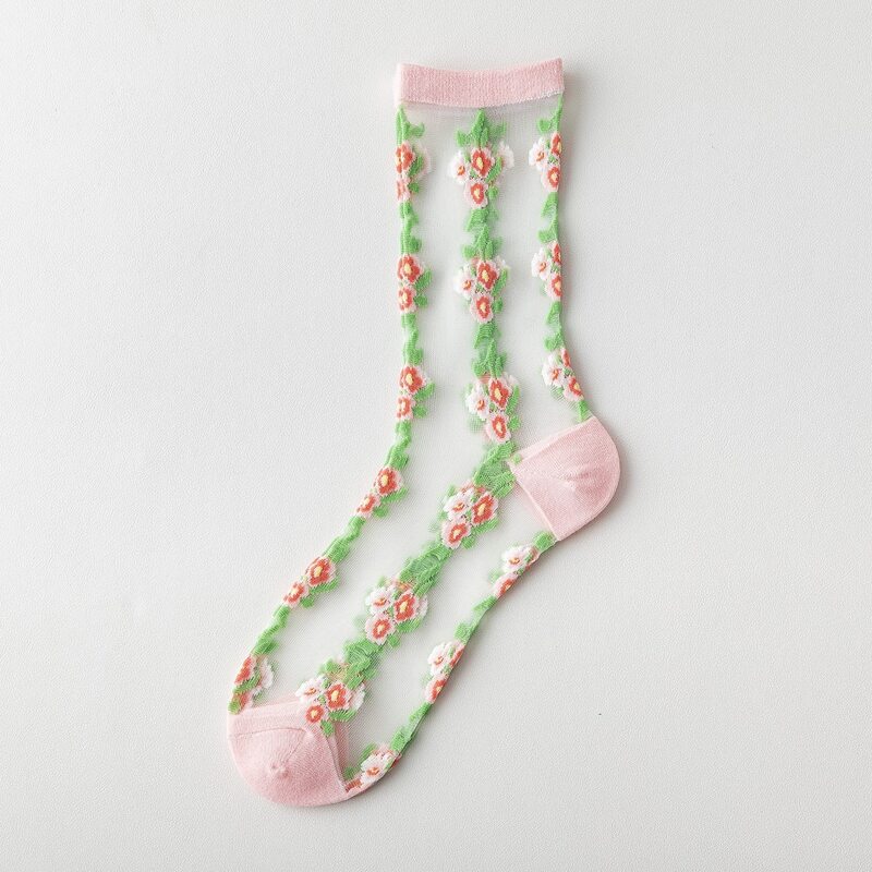 

1pair Flower Pattern Crew Socks, Multicolor
