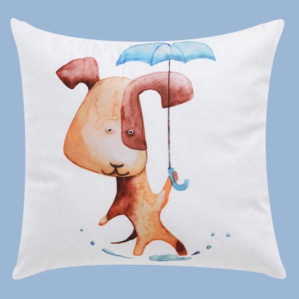 

Kids Dog Print Cushion Cover Without Filler, White