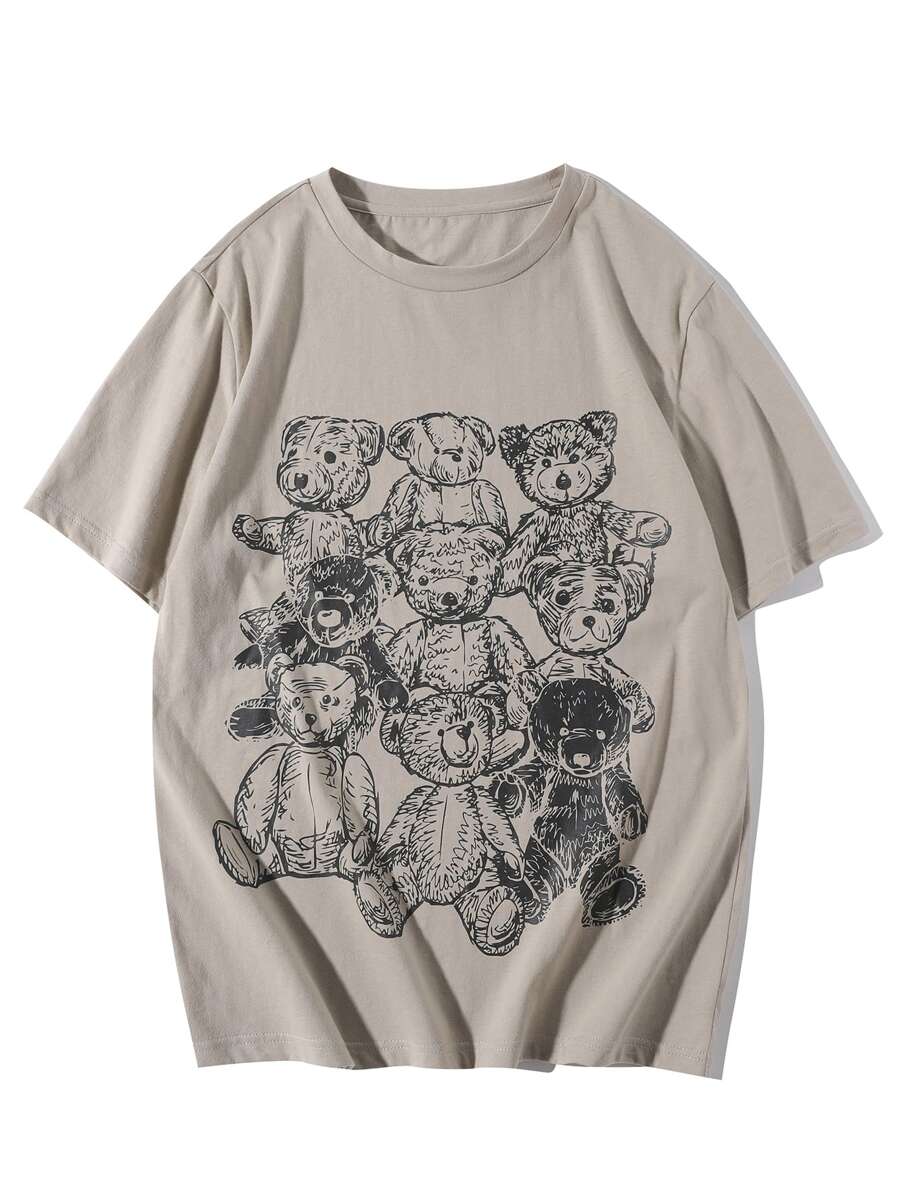 Manfinity Camiseta con estampado de oso de dibujos animados - Albaricoque - Ver 1