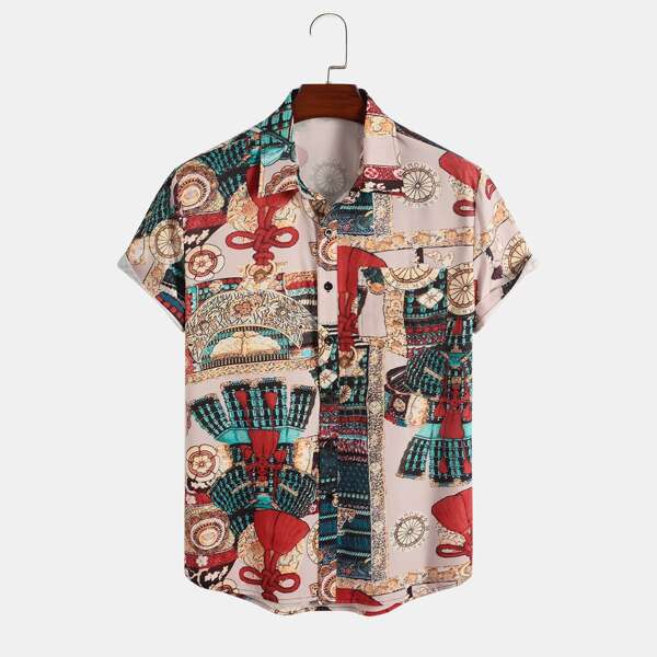 

Men Allover Print Button Front Shirt, Multicolor
