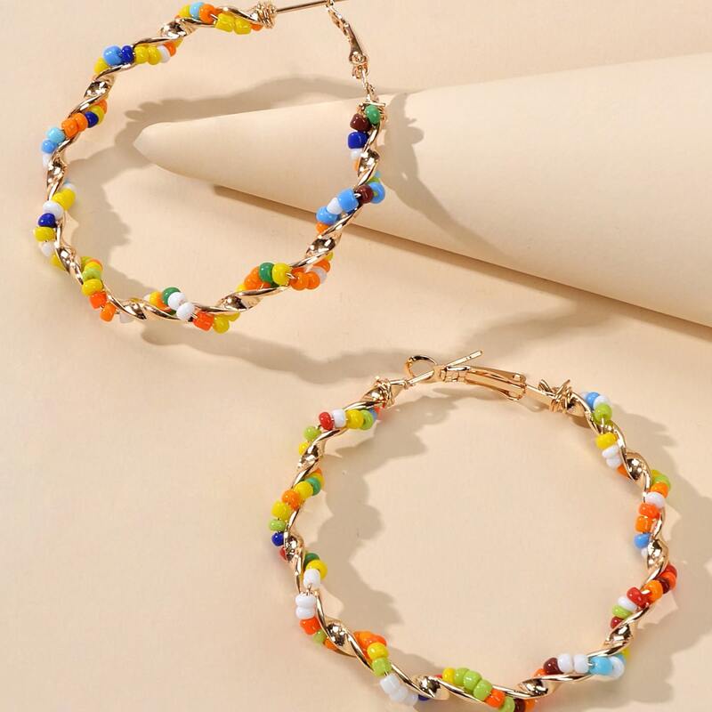 

Beaded Twist Hoop Earrings, Multicolor