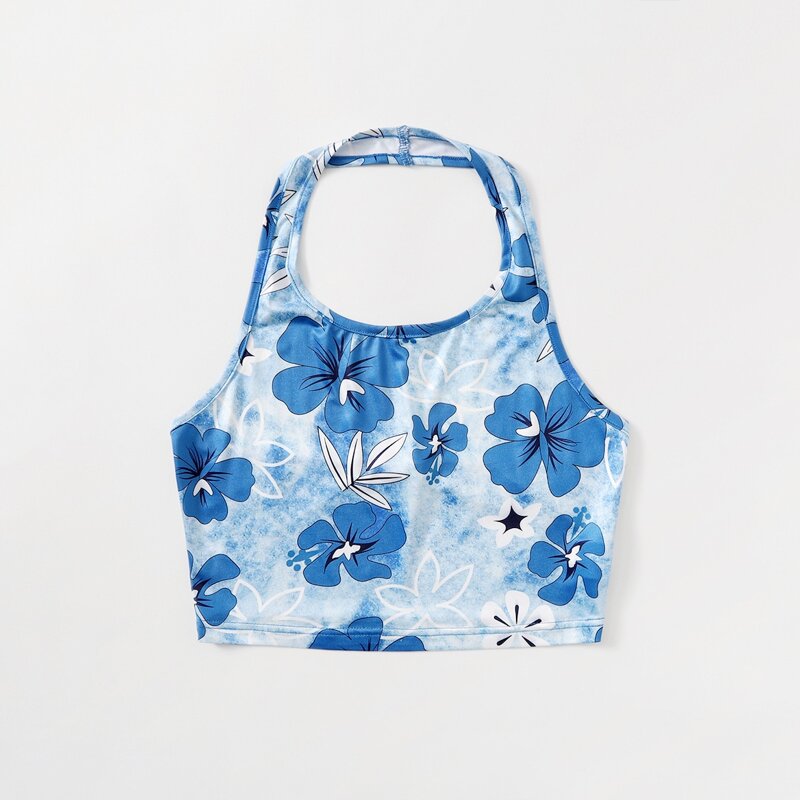 

Floral Tie Dye Halter Crop Top, Blue