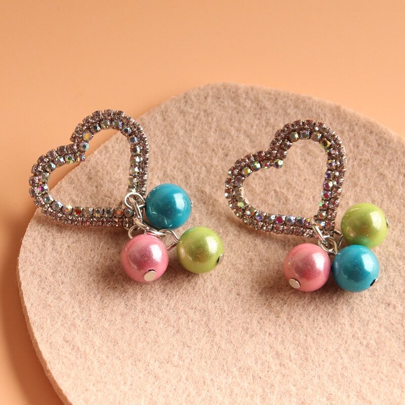 

Rhinestone Heart Drop Earrings, Multicolor
