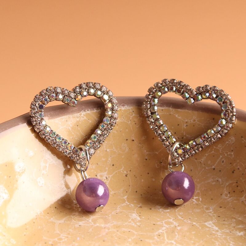

Rhinestone Heart Drop Earrings, Purple